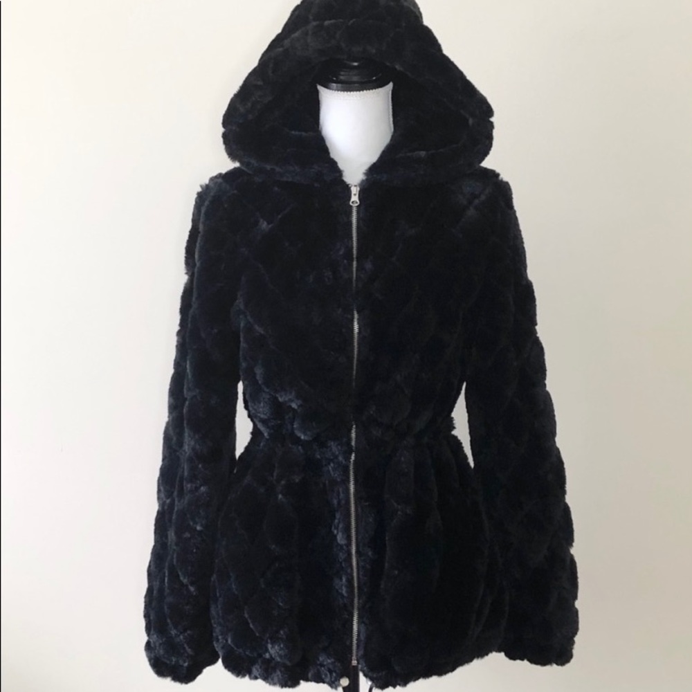 Me Jane Nordstrom Faux Fur Coat Hooded Black M
